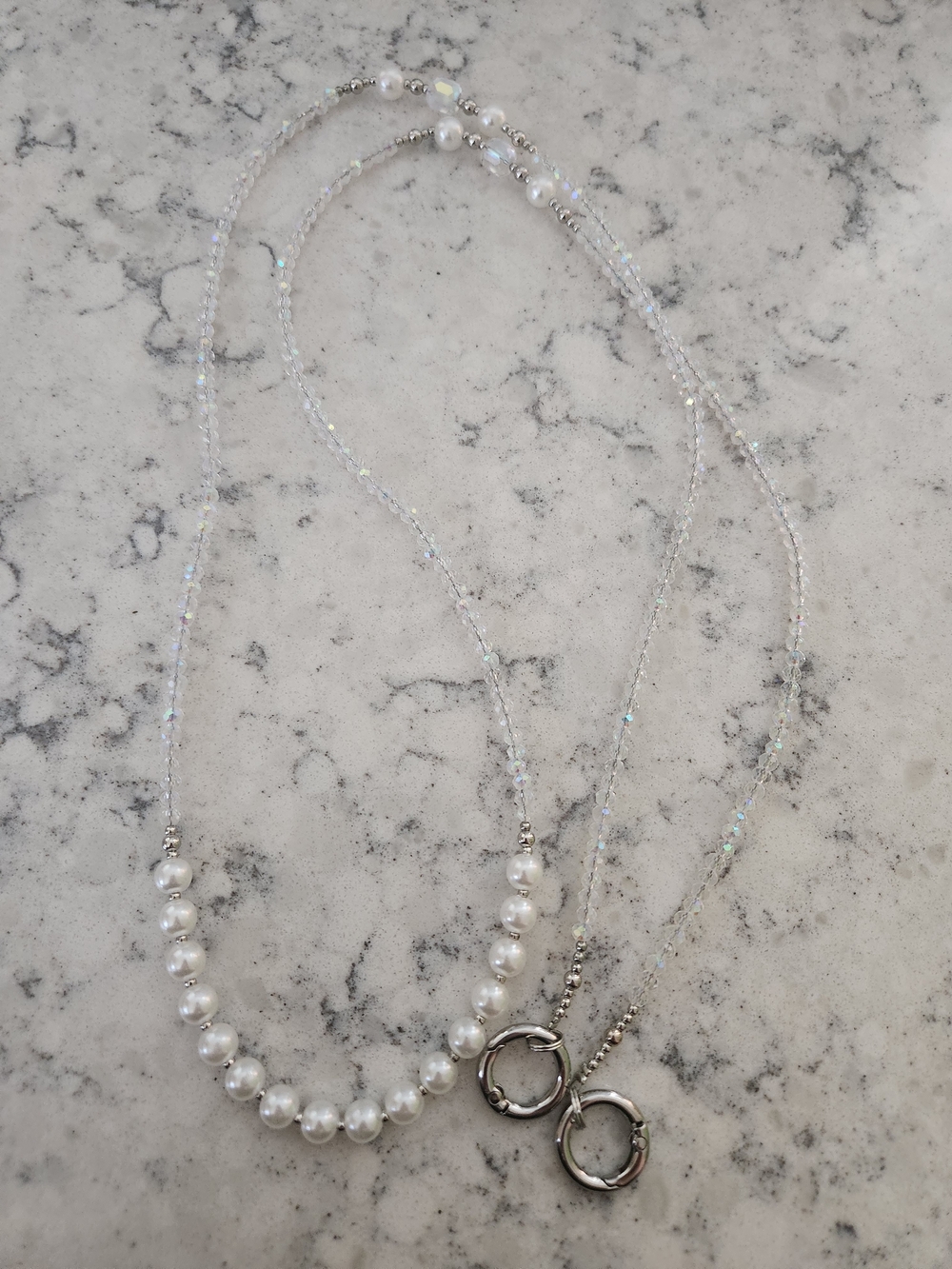 Elegant White Pearl Beaded Lanyard